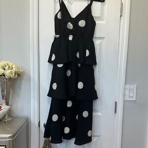 O.p.t Black and White Polka Dot Midi Dress
